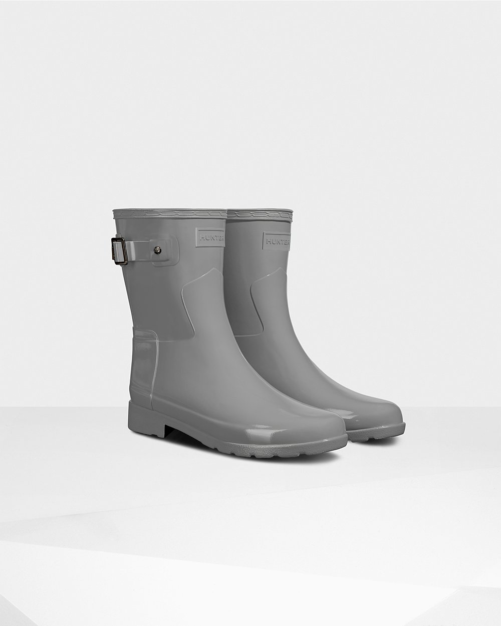 Hunter Refined Slim Fit Gloss Short Rain Boots - Online Shop Womens Grey - QIEGMW964